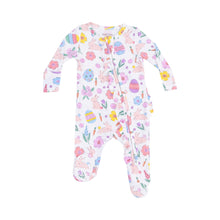 Load image into Gallery viewer, 2 Way Ruffle Zipper Footie - Easter Bunnies Pink