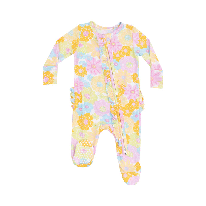 2 Way Ruffle Zipper Footie - Sunny Dahlias