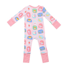 Load image into Gallery viewer, 2 Way Zipper Romper - Breakfast Club Patches Pink