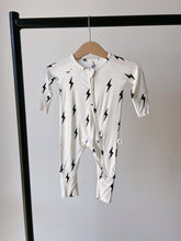 Load image into Gallery viewer, Bamboo Zip Pajamas | White &amp; Black Lightning Bolt