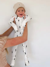 Load image into Gallery viewer, Bamboo Zip Pajamas | White &amp; Black Lightning Bolt