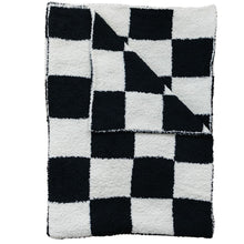 Load image into Gallery viewer, Black + White Checkered Plush Blanket