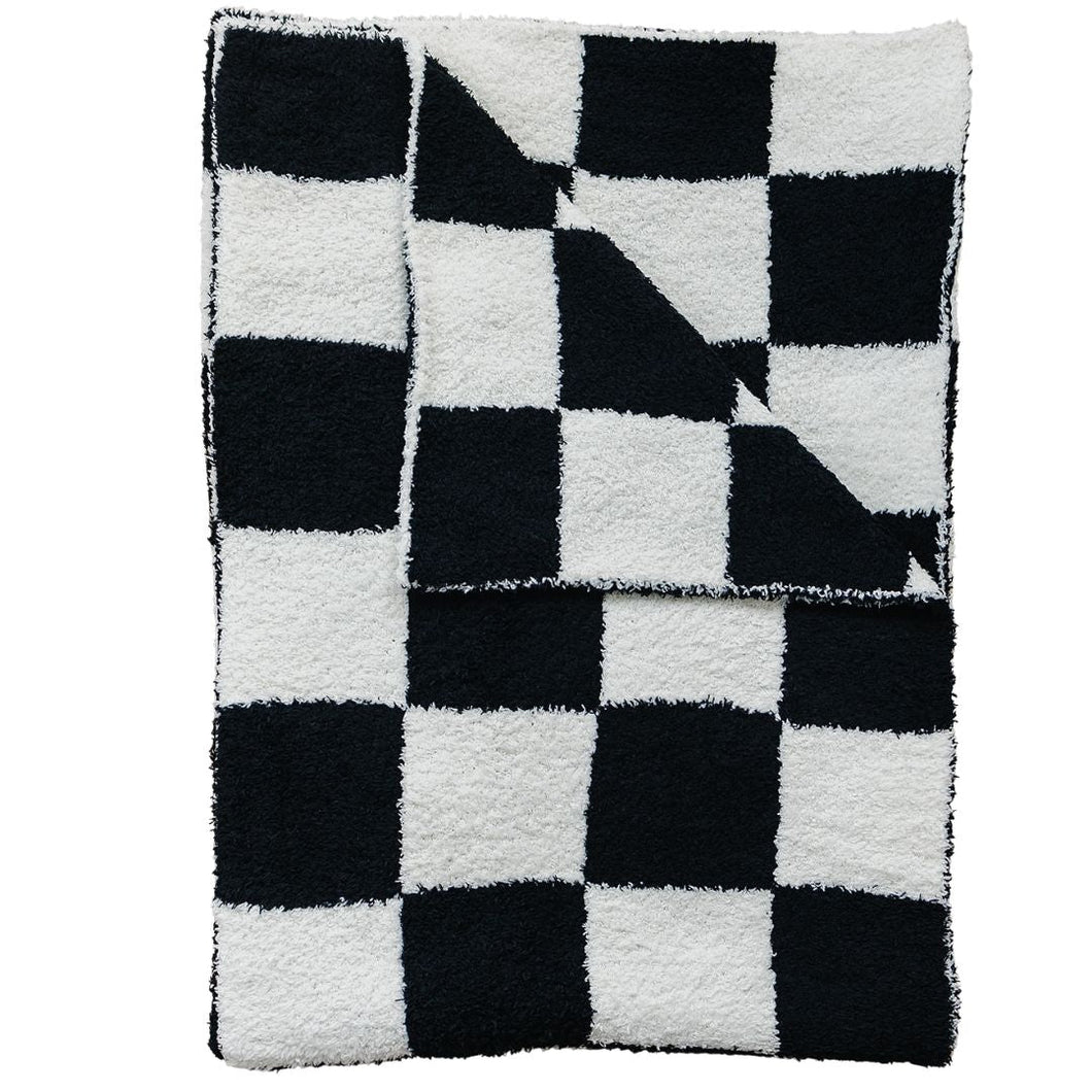 Black + White Checkered Plush Blanket