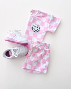Checkered Shorts Set | Pink