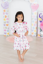 Load image into Gallery viewer, Gingham Bows 3/4 Sleeve Ruffle Twirl Dress