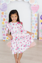 Load image into Gallery viewer, Gingham Bows 3/4 Sleeve Ruffle Twirl Dress