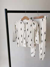 Load image into Gallery viewer, Bamboo Two Piece Pajamas | Black &amp; White Lightning Bolt