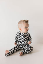 Load image into Gallery viewer, Bamboo Zip Pajamas | Black &amp; White Wavy Checkerboard