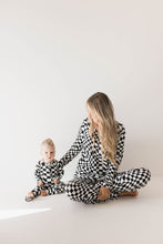 Load image into Gallery viewer, Bamboo Zip Pajamas | Black &amp; White Wavy Checkerboard