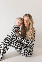 Load image into Gallery viewer, Bamboo Zip Pajamas | Black &amp; White Wavy Checkerboard