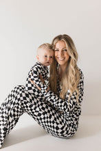 Load image into Gallery viewer, Bamboo Zip Pajamas | Black &amp; White Wavy Checkerboard