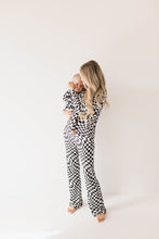 Load image into Gallery viewer, Bamboo Zip Pajamas | Black &amp; White Wavy Checkerboard