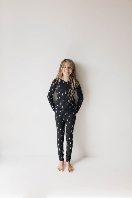 Bamboo Two Piece Pajamas | Midnight Lightning Bolt