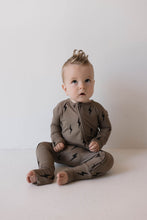 Load image into Gallery viewer, Bamboo Zip Pajamas | Brown &amp; Black Lightning Bolt