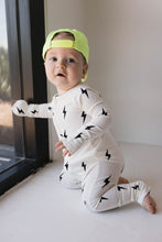 Load image into Gallery viewer, Bamboo Zip Pajamas | White &amp; Black Lightning Bolt