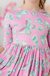 Butterfly Garden 3/4 Sleeve Pocket Twirl Dress