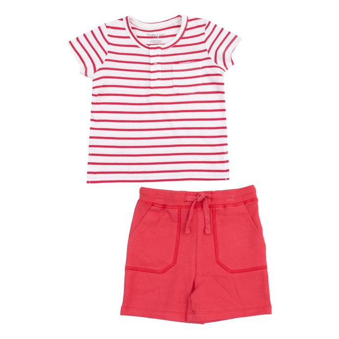 Pocket Shirt and Short French Terry - Stripe Vintage Red