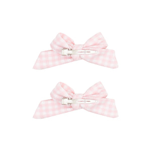 2 Pack Hair Bow with Clips - Mini Gingham Pink