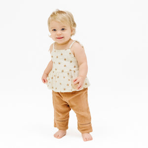 Peplum Tank with Smocked Back and Smocked Waist Pants with Ladder Trim - Bitty Blooms