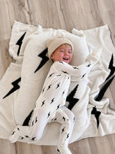 Load image into Gallery viewer, Bamboo Zip Pajamas | White &amp; Black Lightning Bolt