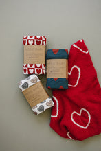 Load image into Gallery viewer, Navy + Red Hearts Bamboo Stretch Swaddle