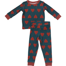 Load image into Gallery viewer, Navy + Red Hearts Ribbed Bamboo Cozy Set