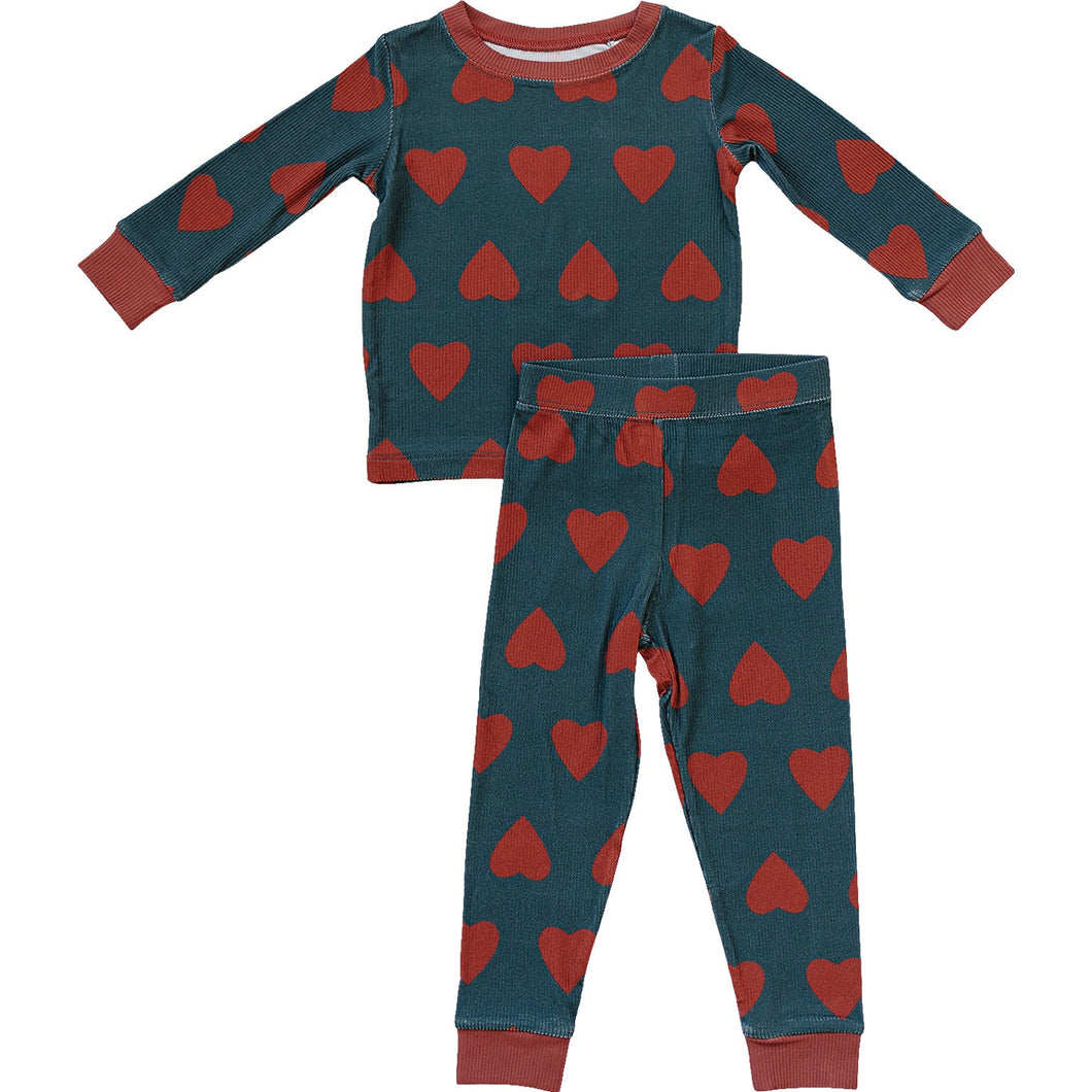 Navy + Red Hearts Ribbed Bamboo Cozy Set