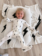 Load image into Gallery viewer, Bamboo Zip Pajamas | White &amp; Black Lightning Bolt