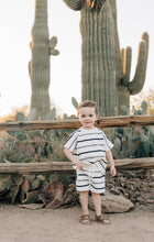 Load image into Gallery viewer, Sage + Navy Stripe Knit Short Set