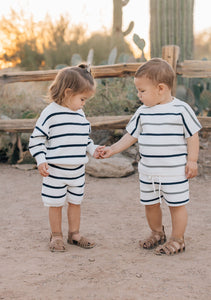 Navy Stripe Knit Shorts