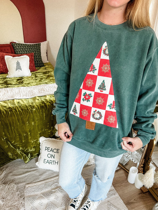 Checkered X-Mas Tree Applique (Tee, Long or Crew)