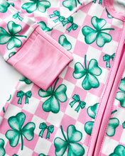 Load image into Gallery viewer, Bamboo Zip Romper | Shamrock &amp; Bows