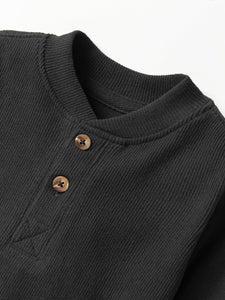 Ribbed Henley - Black