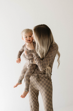 Load image into Gallery viewer, Bamboo Zip Pajamas | Faded Brown Checkerboard