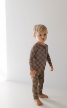 Load image into Gallery viewer, Bamboo Zip Pajamas | Faded Brown Checkerboard