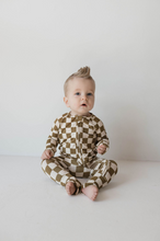 Load image into Gallery viewer, Bamboo Zip Pajamas  | Olive Checkerboard