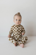 Load image into Gallery viewer, Bamboo Zip Pajamas  | Olive Checkerboard