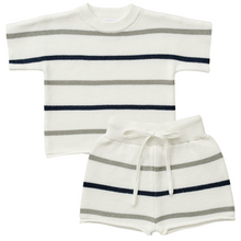 Load image into Gallery viewer, Sage + Navy Stripe Knit Short Set