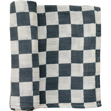 Load image into Gallery viewer, Charcoal Checkered Muslin Swaddle Blanket