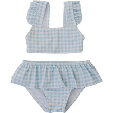 Load image into Gallery viewer, Light Blue Gingham Ruffle Bikini Set