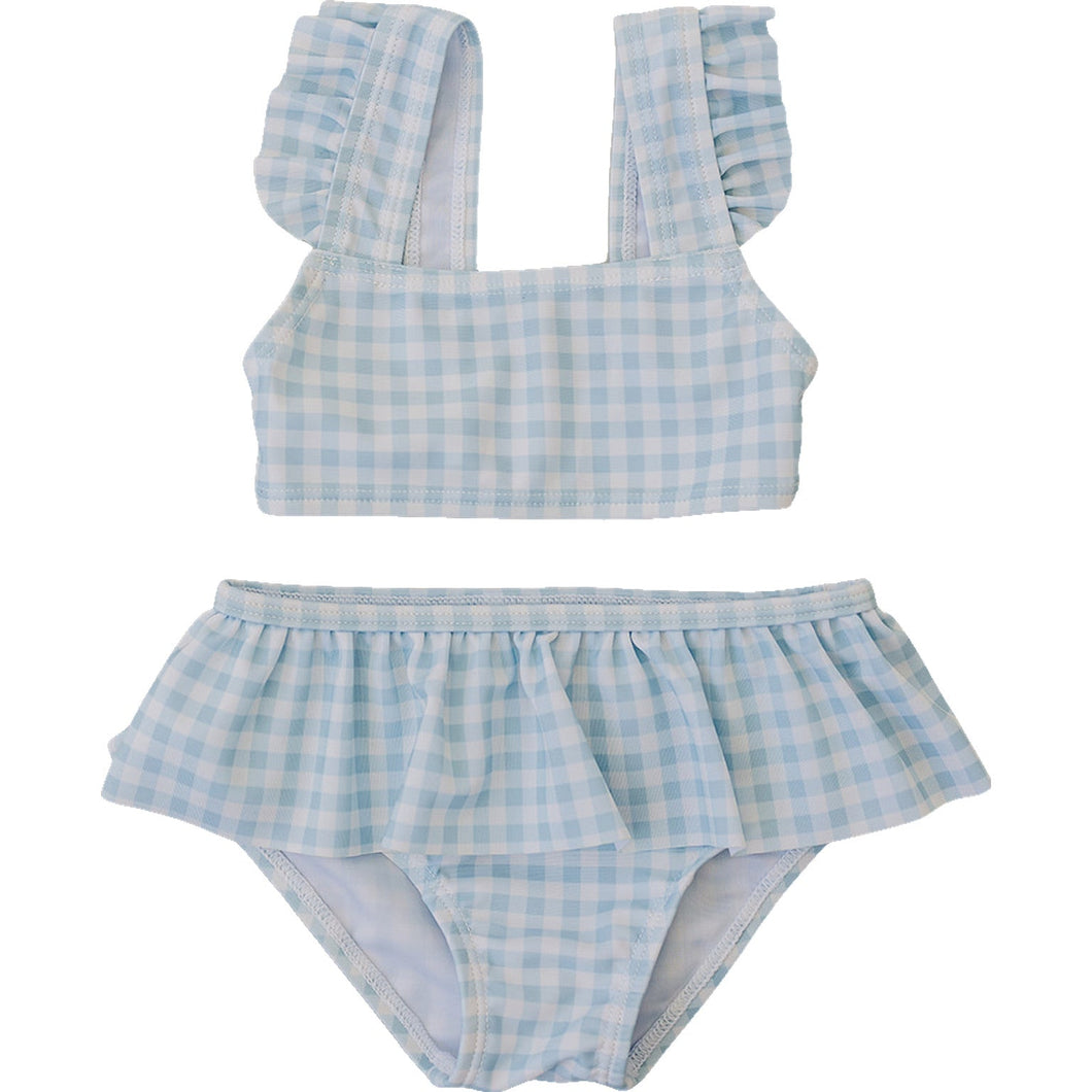 Light Blue Gingham Ruffle Bikini Set