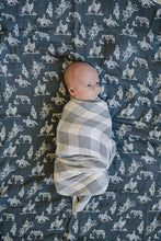 Load image into Gallery viewer, Coastal Plaid Muslin Swaddle Blanket