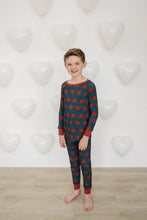 Load image into Gallery viewer, Navy + Red Hearts Ribbed Bamboo Cozy Set