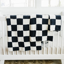 Load image into Gallery viewer, Black + White Checkered Plush Blanket