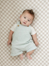 Load image into Gallery viewer, Green Stripe Short Linen Overalls