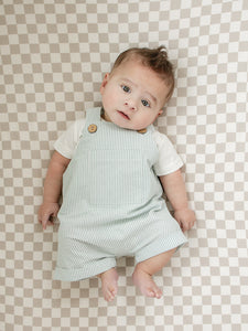 Green Stripe Short Linen Overalls