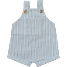 Load image into Gallery viewer, Green Stripe Short Linen Overalls