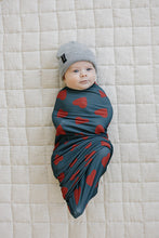 Load image into Gallery viewer, Navy + Red Hearts Bamboo Stretch Swaddle