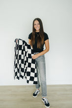 Load image into Gallery viewer, Black + White Checkered Plush Blanket