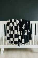 Load image into Gallery viewer, Black + White Checkered Plush Blanket